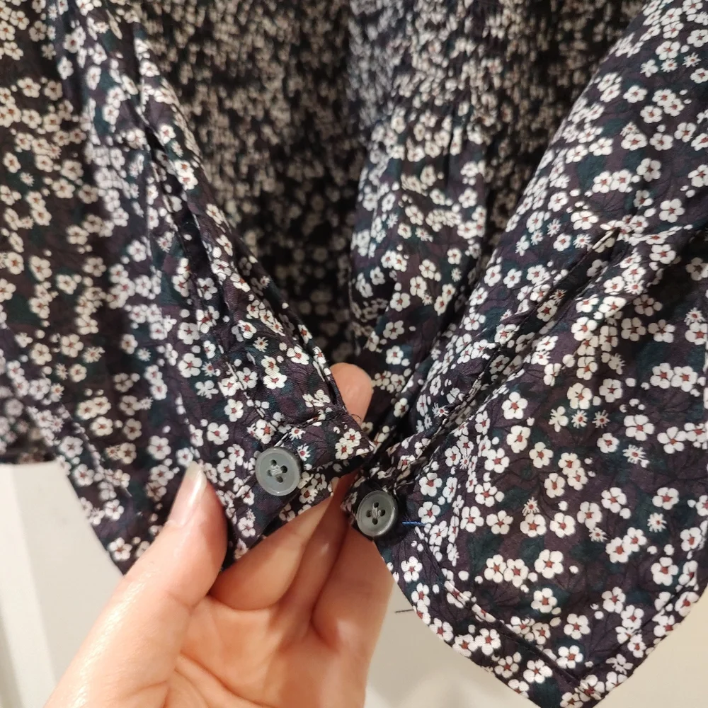 J. Crew Liberty Fabric Misti Valeria Floral Top Purple White Black Smock…